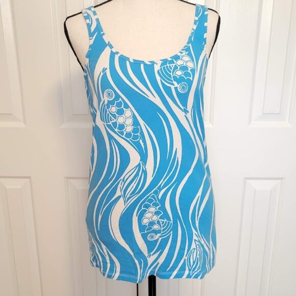 Lilly Pulitzer Tabbie Tank Top in Blue Crush Bamboom Print – Size Large - Picture 1 of 4